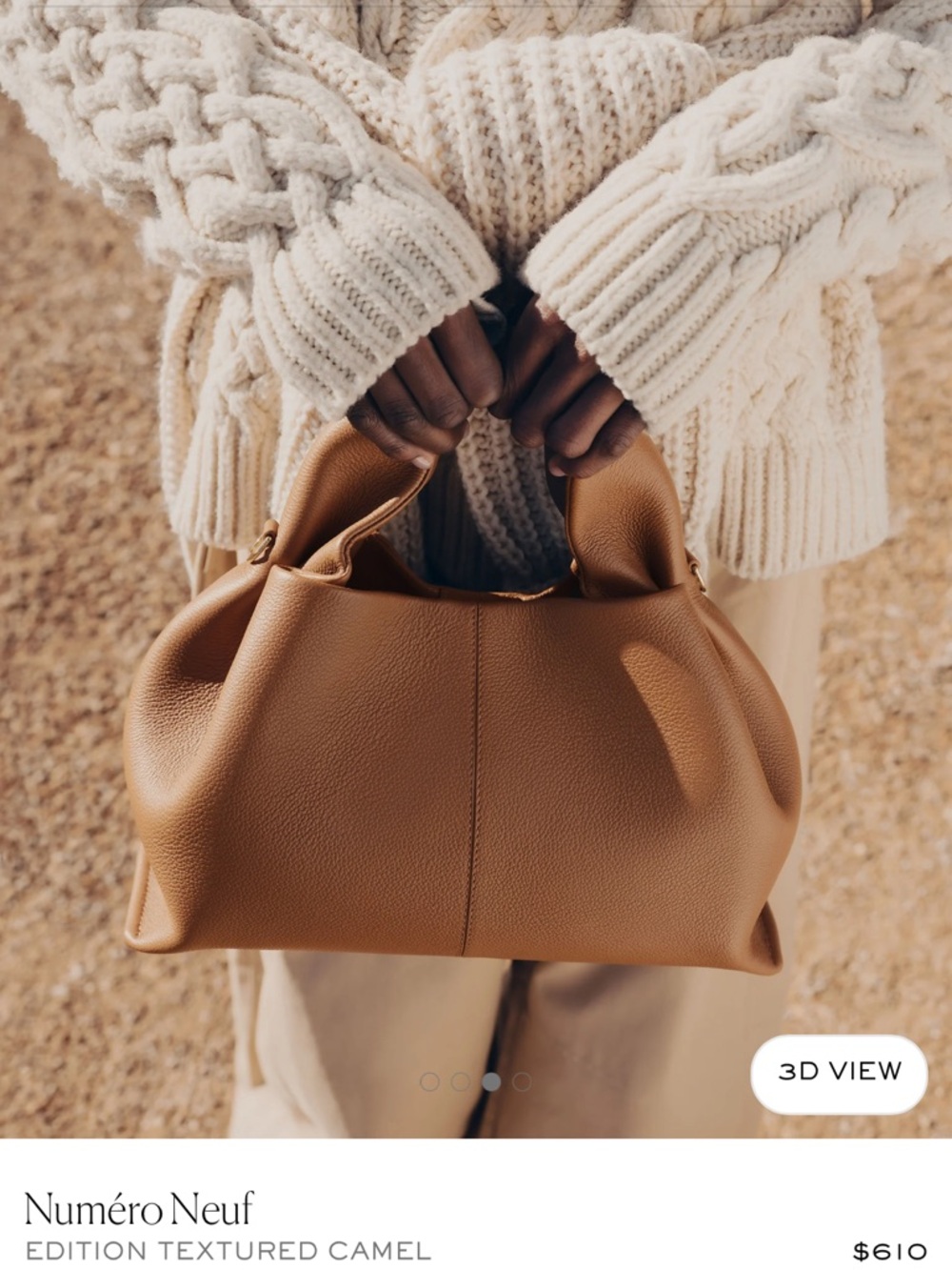 Polene Numero Neuf textured camel handbag